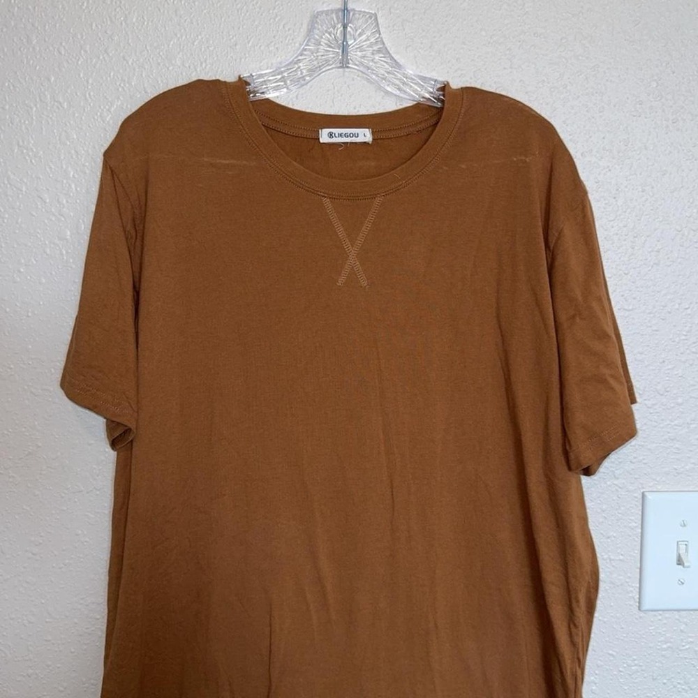 Liegou Men's Size Large Rust Orange Plain T-Shirt
